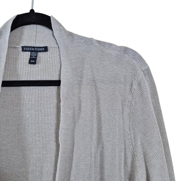 Eileen Fisher Womens Sweater Size M Linen Blend Cardigan Open Front Long Sleeve - Picture 6 of 6